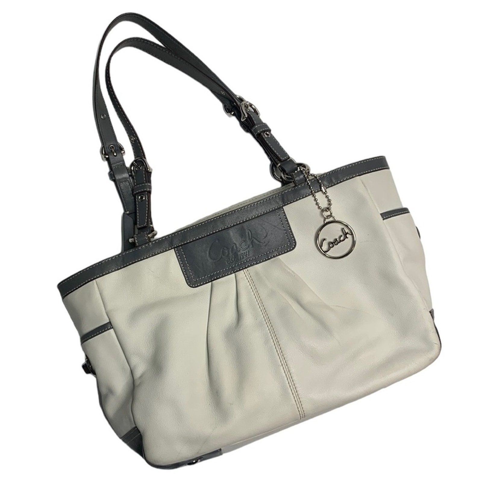 Coach White Leather Pleated East/West Gallery Tote Shoulder Bag Purse
